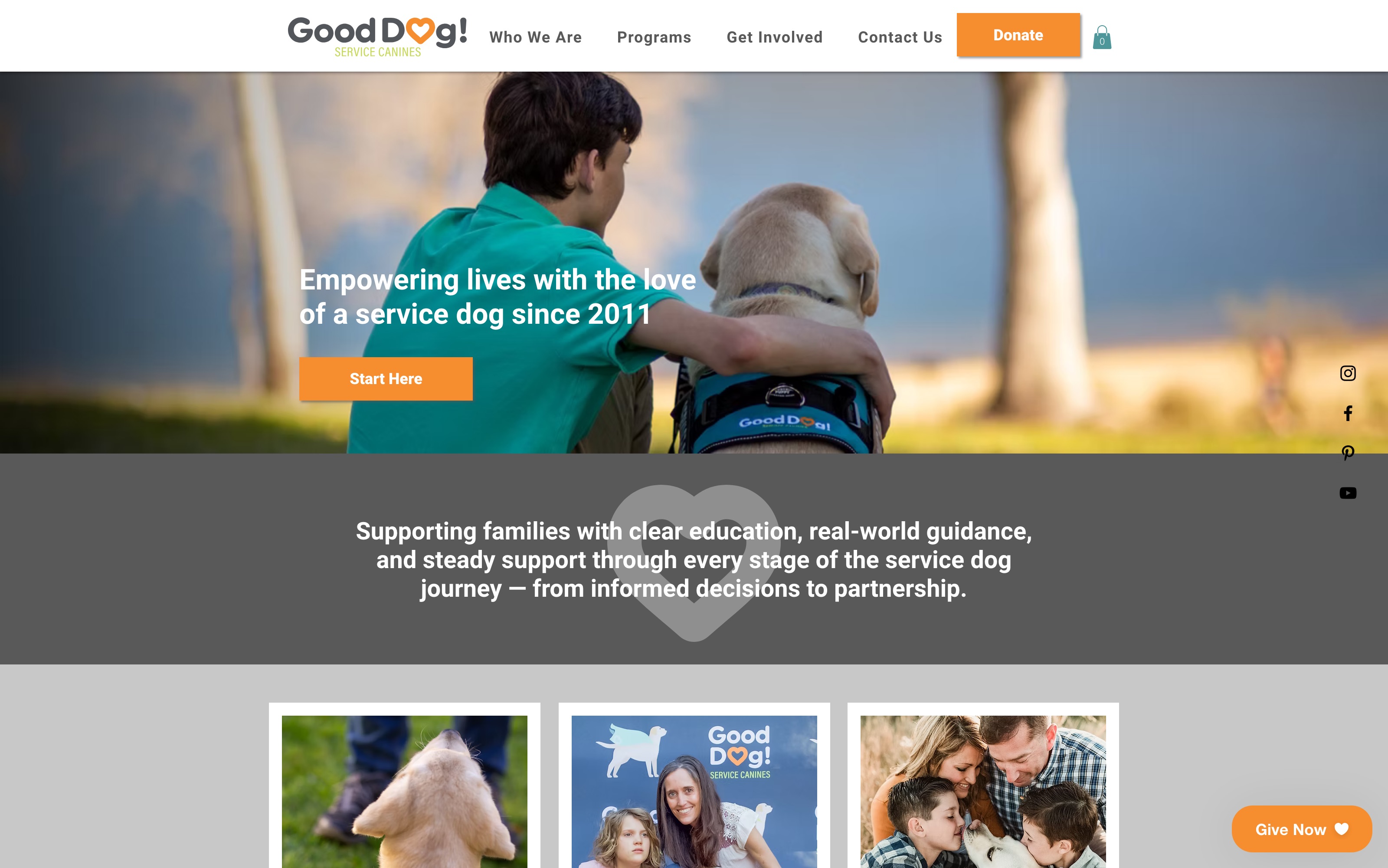 Screenshot of the Good Dog! Service Canines website homepage