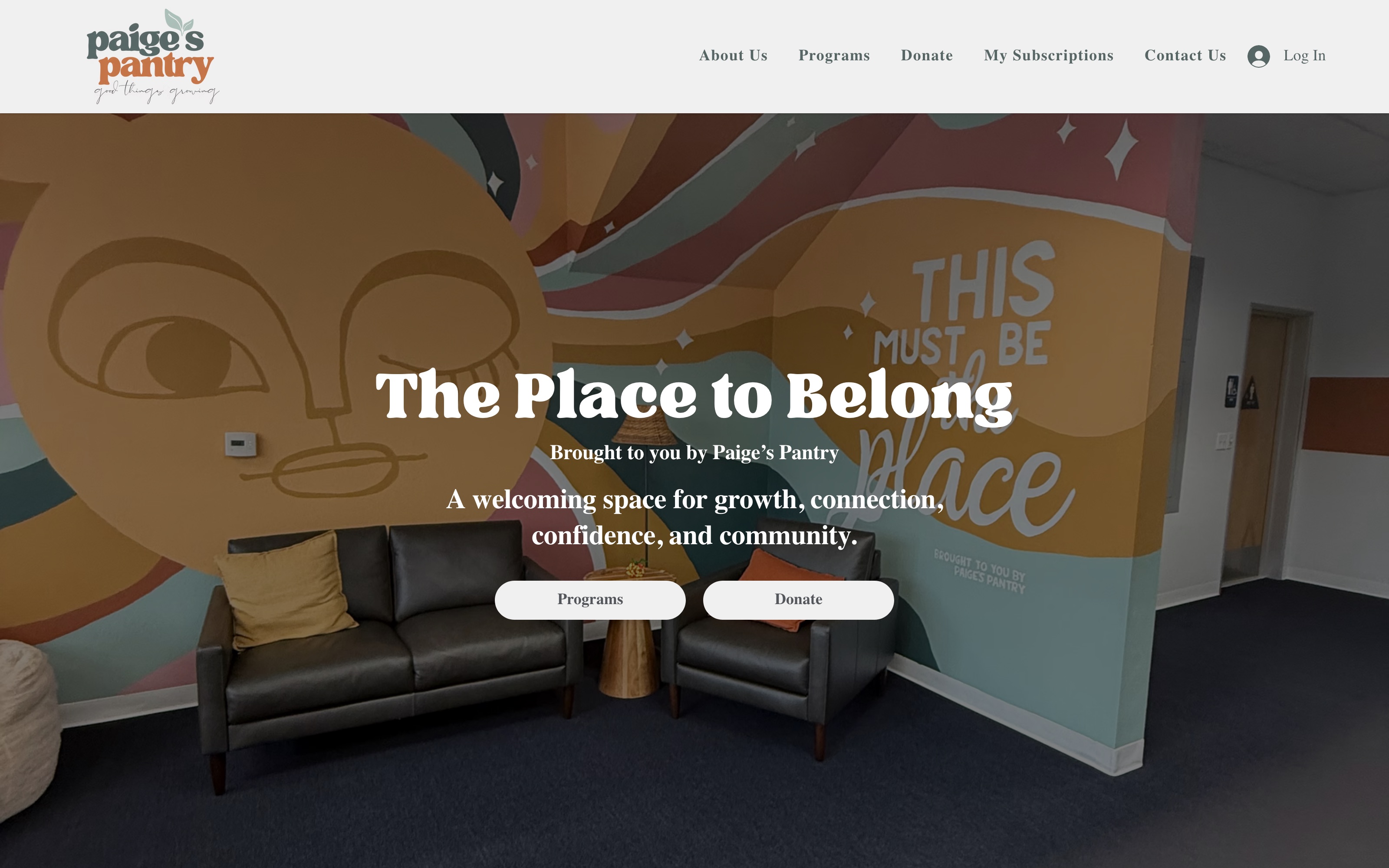 Screenshot of the Paige's Pantry website homepage
